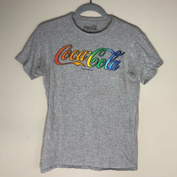 Womens Coca Cola Grey Rainbow Tee Shirt size Small - Picture 2 of 3